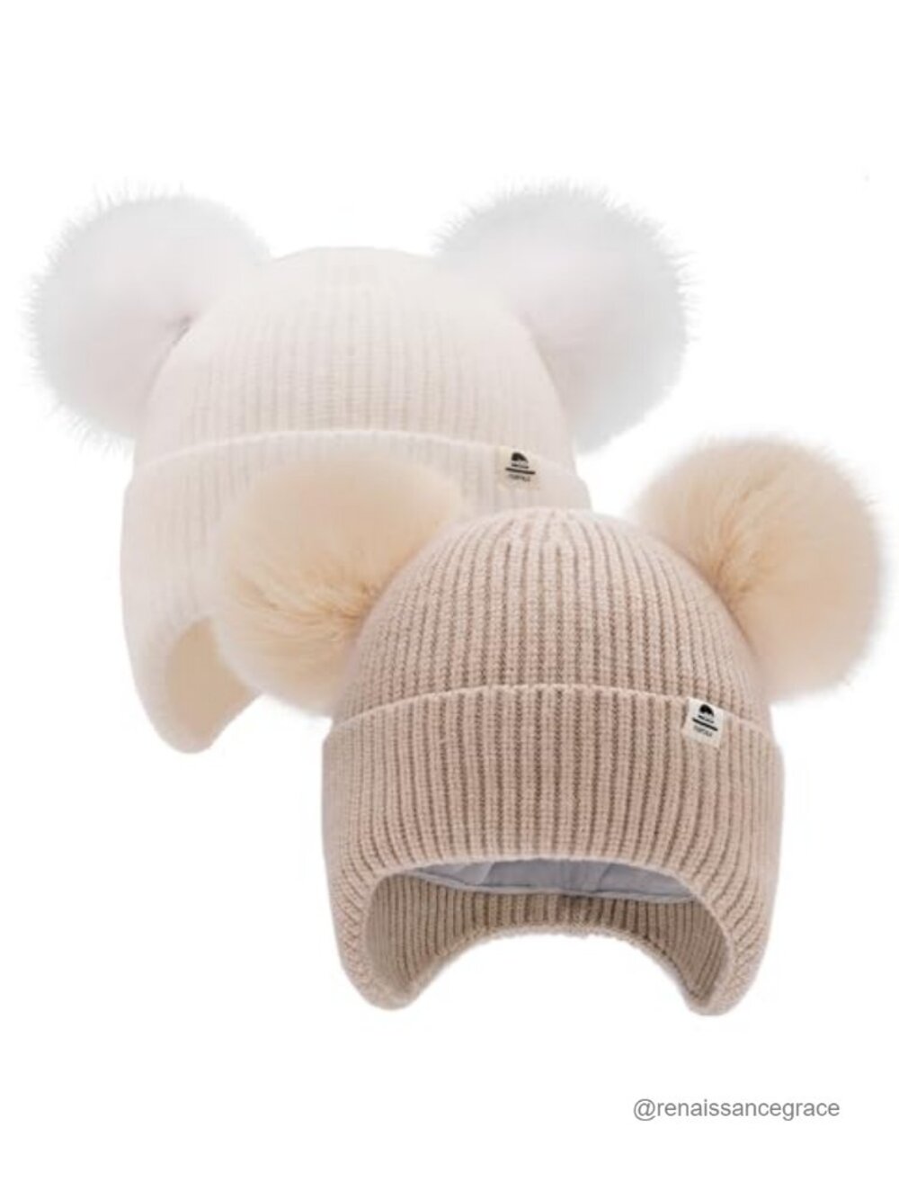 Fleece Lined Baby Beanie Hat Double Pom Pom Toddler Winter Cap